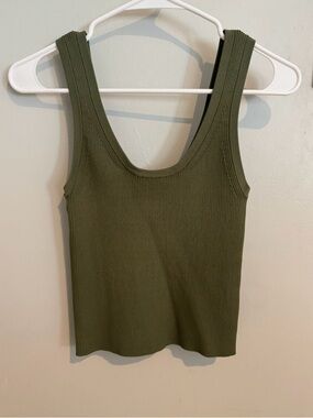 House of Harlow 1960 Olive Green Ribbed Scoop Tank